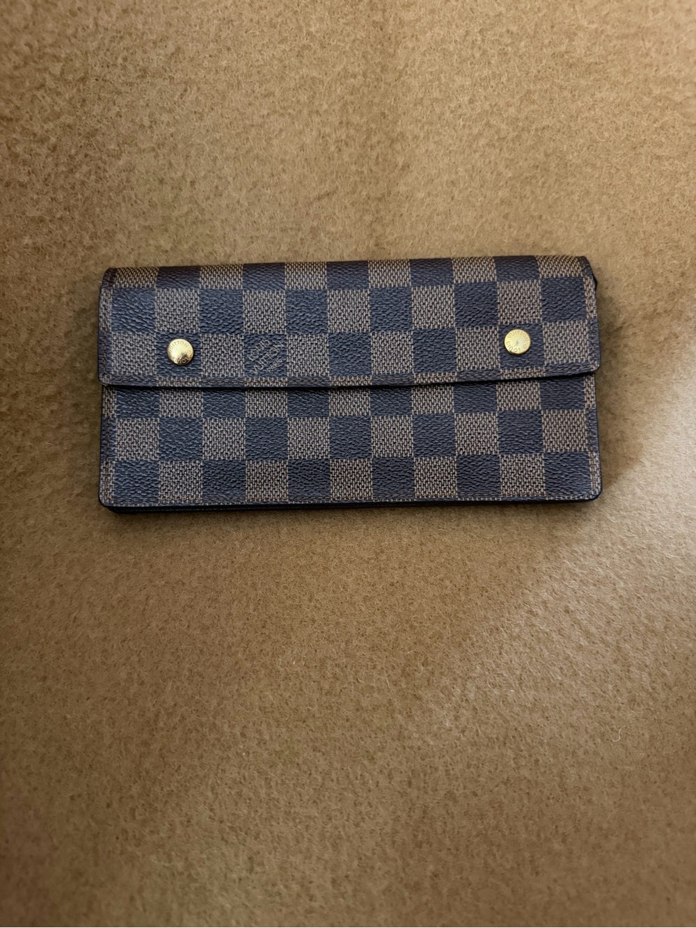 Louis Vuitton Damier Ebene Canvas 2 Snap Long Wallet w/“D” Ring To Add Wristlet